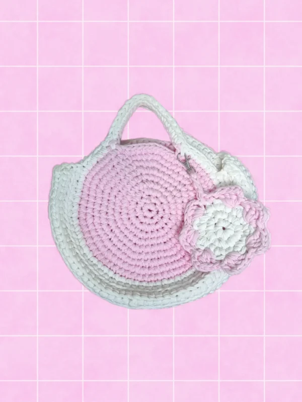 Bolso crochet trapillo rosado 220bs