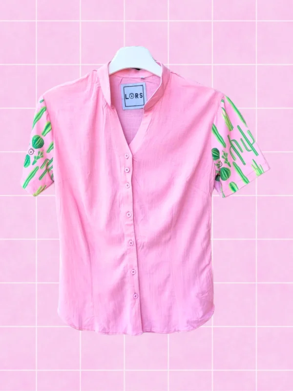 Camisa mangas cactus mujer rosado talla s m 300bs